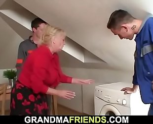 Very old busty granma pleases two boys teen