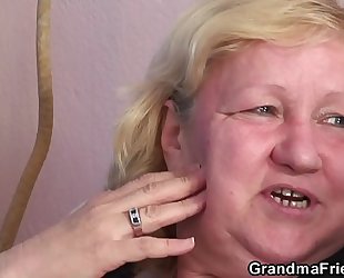 Old granny double blowjob and 3some sex