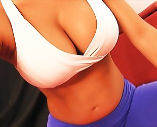 Busty pregnant working out! round booty, cameltoe, giant wobblers!